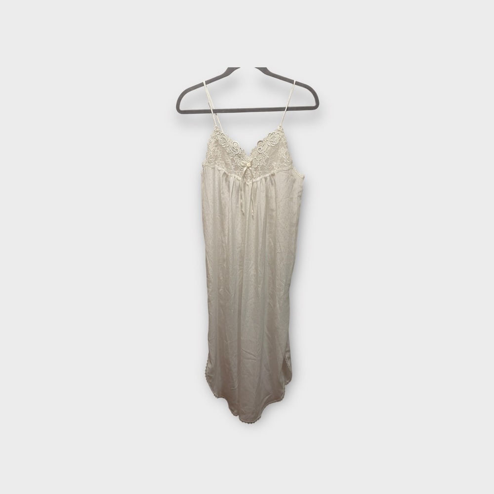 Carole Hochman Vintage Lingerie‎ Nightgown Lace Trim Slip Dress White Small